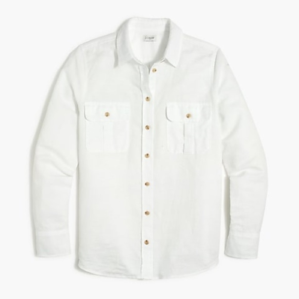 J. Crew White Linen-Cotton Button Up Utility Shirt